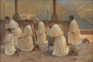Praying for rain, procession in the Apennines, 1895. Creator: Johannes Martin Fasting Wilhjelm