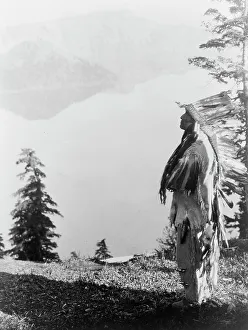 Oregon United States Of America Prints: Praying to the Spirits at Crater Lake-Klamath, c1923. Creator: Edward Sheriff Curtis