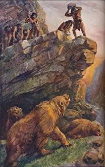 Giant Prints: Prehistoric men attacking great cave bears, 1907