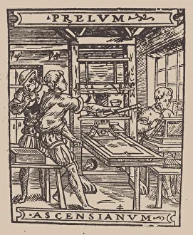Prelum Ascensianum: printers device with the printing press at work