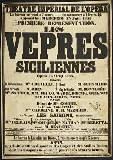 1855 Gallery: Premiere Poster for the opera Les Vepres siciliennes by Giuseppe Verdi in Theatre imperial de l Oper