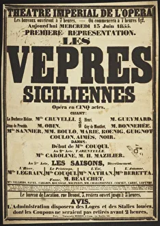 Giuseppe 1813 1901 Prints: Premiere Poster for the opera Les Vepres siciliennes by Giuseppe Verdi in Theatre imperial de l Oper