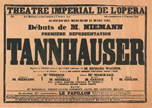 Premiere Poster for the opera Tannhauser by Richard Wagner in the Opera de Paris, 1861