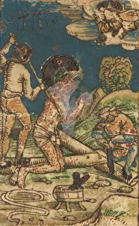 Woodcut Hand Colored Prints: Preparation for the Crucifixion (Schr. 662a), 15th century. 15th century. Creator: Anon
