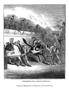 Art Union Scrap Book Prints: Preparation for a Roman horse race, 1843. Artist: J Jackson