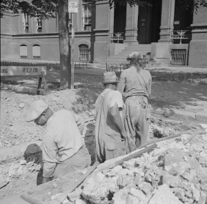 Preparing the ground for the construction of emergency buildings... Washington, D.C, 1943. Creator: Gordon Parks Preparing the ground for the construction of emergency buildings... Washington, D.C, 1943. Creator: Gordon Parks