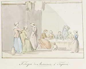 Preparing the Macaroni in Trapani, 1778. Creator: Louis Ducros