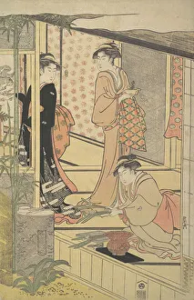 Decorating Prints: Preparing New Year Decorations, ca. 1788. Creator: Hosoda Eishi