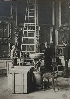 Bolshevic Prints: Preparing paintings for evacuation from one of the Italian halls at the Hermitage, 1917