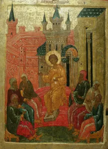 Disputation Prints: Prepolowenie (Christ among the Doctors), 15th century. Artist: Russian icon
