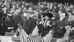 Us Flag Prints: Pres. Wilson and Mrs. Galt, Phila. 10/8/15, 1915. Creator: Bain News Service