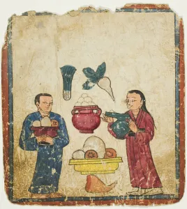Presentation of Offerings, from a Set of Initiation Cards (Tsakali), 14th / 15th century