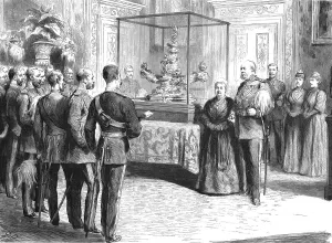 The Presentation of the Officers Jubilee Memorial to Her Majesty at Buckingham Palace, 1890. Creator: Unknown
