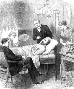 Front Page News Prints: President Garfield lying wounded in his room at the White House