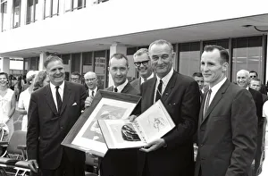 James E Prints: President Johnson Congratulates Astronauts, 1965. Creator: NASA