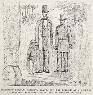 Winslow Homer American Prints: President Lincoln, General Grant, and Tad Lincoln at a Railway Station, 1887. Creator