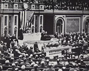 Capitol Gallery: President Wilson in Congress recommending the US enter the war against Germany, 1917