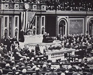 T W Thomas Woodrow Prints: President Wilson in Congress recommending the US enter the war against Germany, 1917
