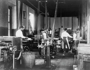 Practical Prints: Pressmen at work in printing shop
