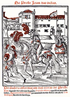 Prester John, legendary Christian priest-king, riding out from a city, 1540