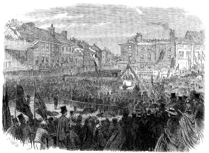 The Preston Guild Festival: the mayor laying the foundation-stone of the...new townhall, 1862. Creator: E. Skill