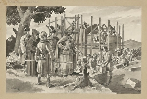 Workman Prints: Pribina builds a Christian church in Nitra, 1937. Creator: Andrej Kovacik