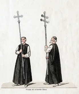 Vestments Prints: Priest with silver cross, costume design for Shakespeares play, Henry VIII, 19th century