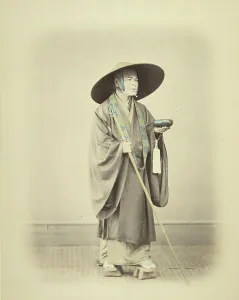 Geta Prints: Priest with Walking Stick, about 1868. Creator: Felice Beato