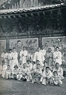 Buddhist Prints: Priests and monks in a Korean monastery, or lamasery, 1902. Artist: Walter Hillier
