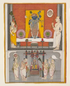 Rajasthan Prints: Priests before Shri Nathji, ca. 1820. Creator: Unknown