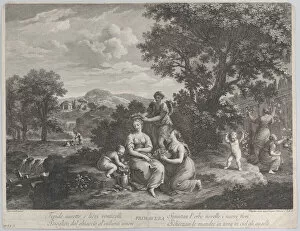 Idyllic Collection: Primavera, a group of women collecting flowers and making crowns from them, ca. 1764