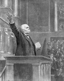 J Simont Prints: Prime Minister Georges Clemenceau announces the end of the war