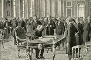 Lloyd George Gallery: The Prime Minister of Great Britain Signing the Peace Treaty, 1919. Creator: Unknown