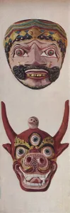 Our Wonderful World Prints: Primitive Cultures in Ritual and Festival Masks - Festival mask and Cow-face mask, c1935