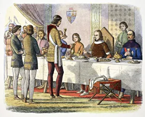 James William Edmund Gallery: Prince Edward serves John of Artois at table after having defeated him at Poitiers, 1356 (1864)
