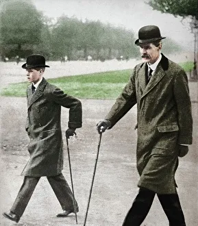 Tutor Prints: Prince Edward walking with Mr HP Hansell, his tutor, at Auteuil, France, 1912 (1936)