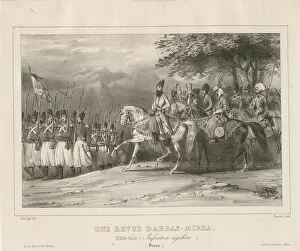 Prince, Field-Marshal Abbas Mirza (1789-1833) inspects infantry regiment, 1835. Artist