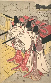 Chokyosai Eiri Gallery: Prince Genji Returning to His Palace where His Wife Awaits Him, ca. 1797. ca. 1797