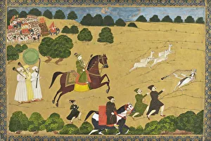 West Bengal Prints: Prince Hunting with Cheetah, 1764 or earlier. Creator: Unknown