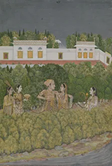 Huqqa Pipe Collection: Prince and Ladies in a Garden, mid-18th century. Creator: Nidha Mal