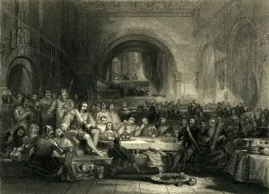 Cattermole Collection: Prince Llewellyn & His Barons, in his Palace near Aber, c1836. Creators: Unknown