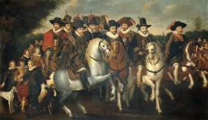 Prince Maurice Accompanied by his two Brothers, Frederick V, Elector Palatine, and Counts... c.1625 Creator: Follower of Adriaen Pietersz van de Venne