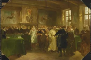 Prince Maurice of Orange receives a delegation from Russia in 1614, 1874. Artist: Rochussen, Charles (1814-1894)