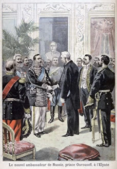 Prince Ourousoff, ambassador of Russia meeting Felix Faure, 1898. Artist: F Meaulle