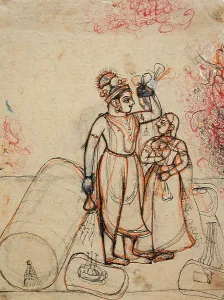 Bolster Prints: Prince and Princess in the Guise of Krishna and Radha Drinking on a Terrace
