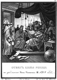 Prince Roman received the ambassadors of Pope Innocent III, 1204 (From Illustrated Karamzin), 1836 Artist: Chorikov, Boris Artemyevich (1802-1866)
