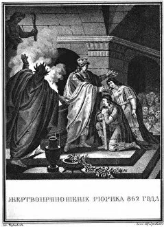 Varyags Collection: Prince Ruriks sacrifice. 862 (From Illustrated Karamzin), 1836