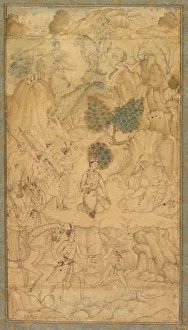 A prince visiting a holy man in a rocky landscape, c. 1590. Creator: Unknown