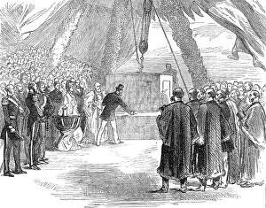 Pulley Prints: The Prince of Wales fixing the last stone of the Portland Breakwater