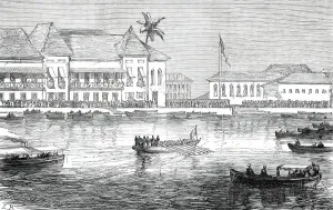 Steamboats Prints: The Prince of Wales landing at the town of New Goa